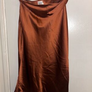 Princess Polly Rich burnt orange Brown Satin Midi Skirt